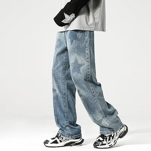 Mens Y2K Jeans Baggy Star Graphic Straight Leg Casual Denim Pants with Pockets Fashion Hip Hop Streetwear4