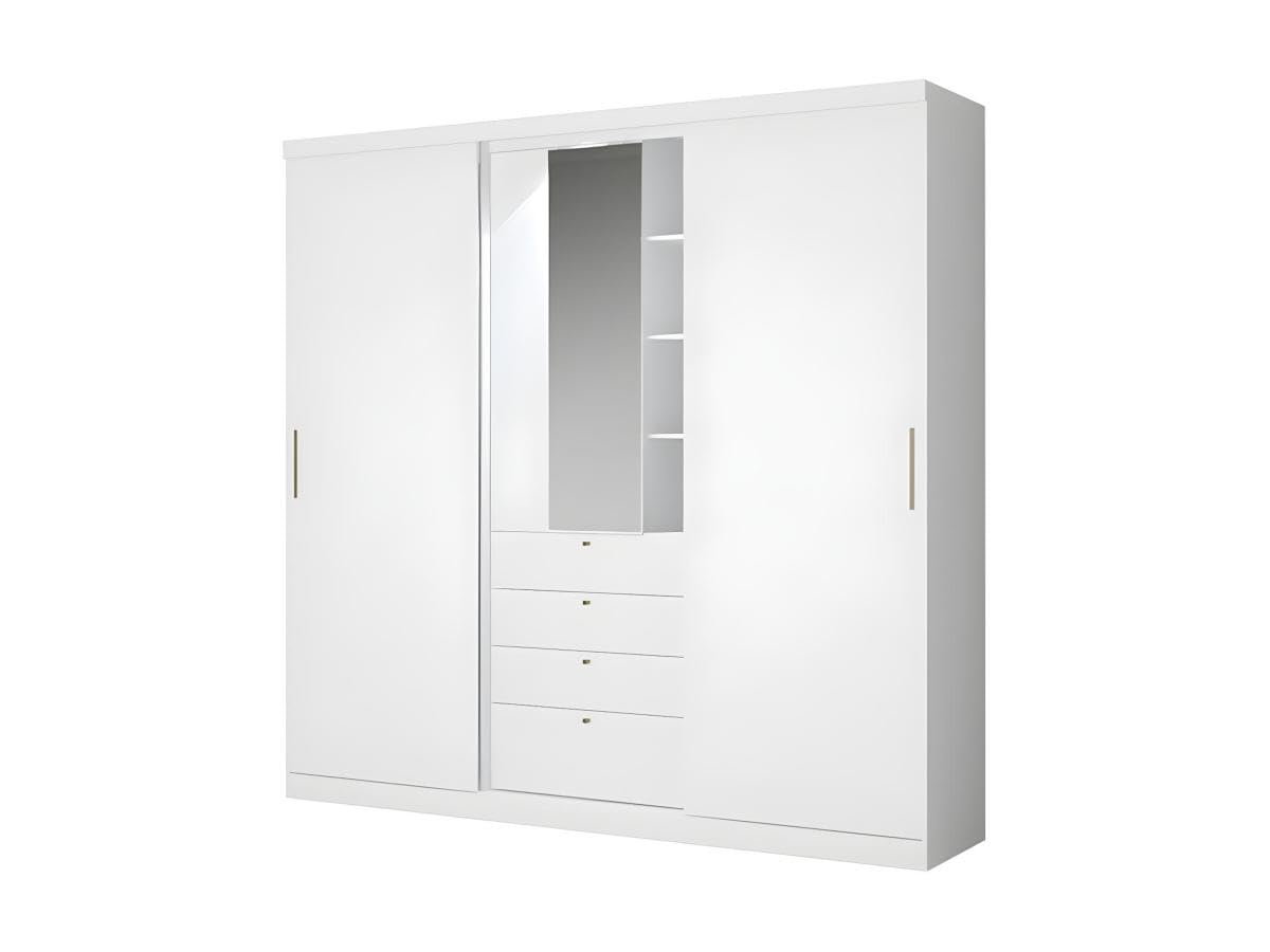 Vente-unique Kleiderschrank mit 2 Schiebetüren & Schubladen + Spiegel - B. 240 cm - Weiß - BODIL