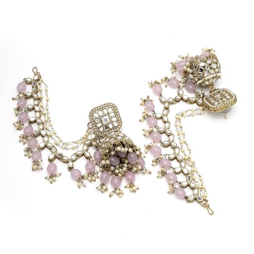 ZENEME Traditional Stylish Gold Plated Polki & Pearl Bahubali Jhumki Jhumka Earrings Jewellery For Girls And Women