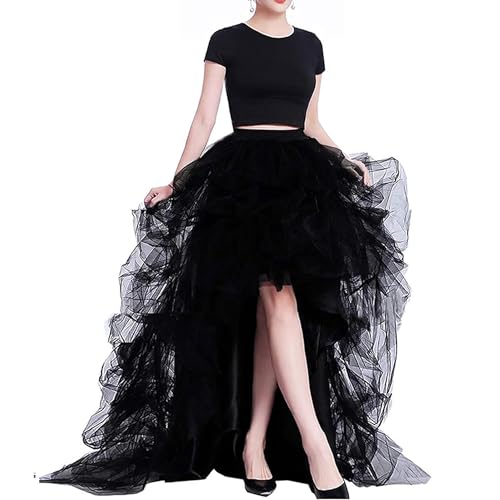 Lisong Women High Waist High Low Layered Tulle Floor Length Spectial Occasion Skirt