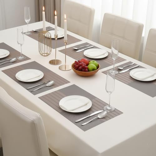 Image of YELONA Placemats Set of 6, Heat-Resistant Woven Vinyl Table Mats, Non-Slip & Washable Dining Tablemats for Kitchen & Dinner Decor, Bear Brown (45cm x 30cm)