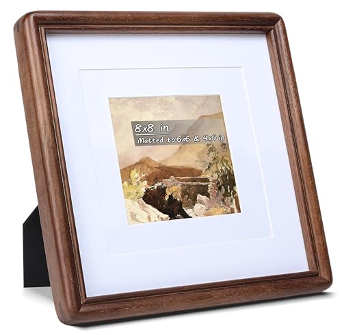 Gdfmsc Square 8x8 Picture Frame with Mat for 4x4/6x6, Natural
