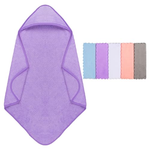 Image of Orighty Baby Hooded Towel with Five Washcloths, 28 x 28 Inch Super Soft Bath Towel with Hood for Babies, Infant, Newborn Essential - Ideal Baby Stuff Registry for Boys and Girls (Purple)