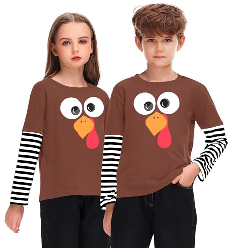 Image of Remimi Unisex Kids Christmas Long Sleeve Shirt Xmas Print Stripe Shirts 2-12 Years