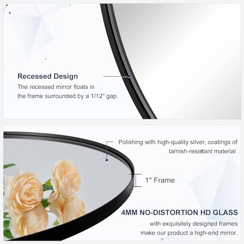 Image of ANDY STAR Round Wall Mirror for Bathroom, 30 Inch Black Circle Mirror Modern Premium Stainless Steel Metal Frame Wall Mounted for Bathroom, Entryway, Vanity, Living Room, Bedroom