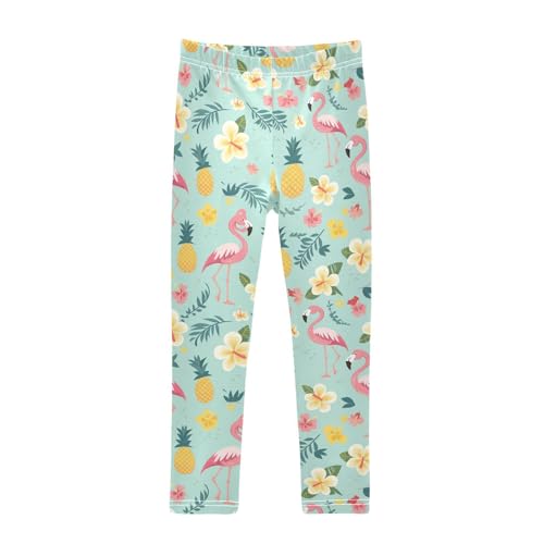 Flamingos Pineapples Girls' Leggings Toddler Doodles Yellow Flowers Kids Yoga Pants Dance Active Tights 4T