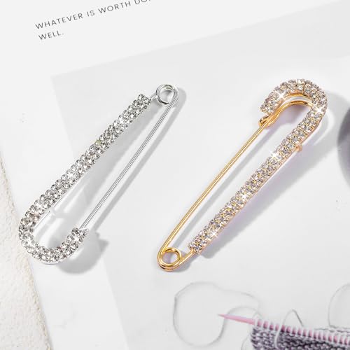 Image of Yolev 4 Pcs Rhinestone Safety Pins for Women: Decorative Brooch Pins, Sweater Shawl Clips, Shiny Silver & Gold, Modern Style