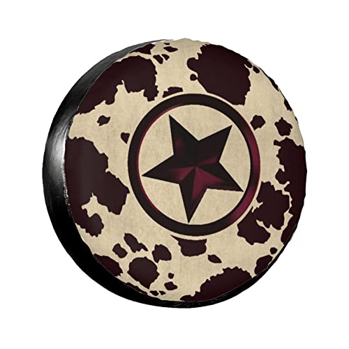747 Rueda De Repuesto Western Texas Star Vintage Style Stars En Brown Cow Print Rustic Farmhouse Elástico Cubierta De Rueda De Neumático Antipolvo Cubierta del Neumático para Coches Vehículos 14inch