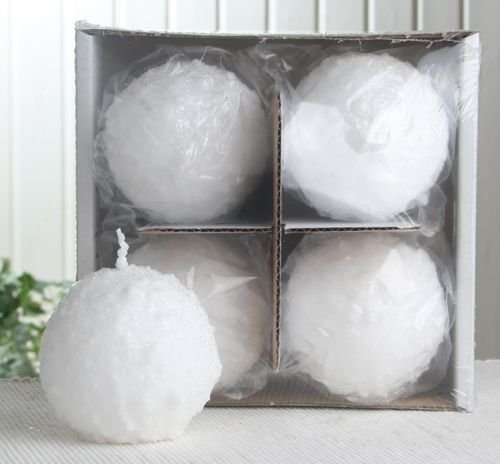 CandleCorner Weihnachtskerzen 4er-Set Kugelkerze Schneeball, ca. 8 cm...