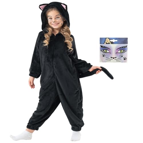 MivBuks Katzenkostüm Kinder Mädchen Katze Tier Kostüm Kinder Kostüm Katze Kind Faschingskostüm Plüschkostüm Kinder Jumpsuit