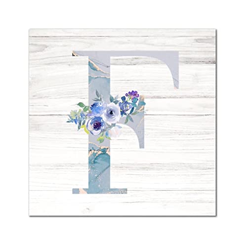 Lettre F en bois décoration murale marbre bleu monogramme floral original