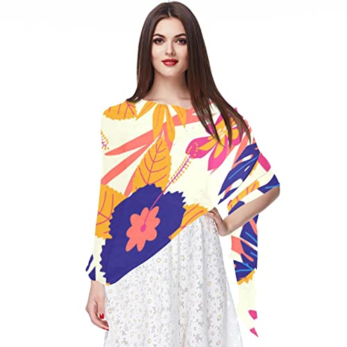 Bufanda de gasa ligera, suave, transparente, larga, para todas las estaciones, flores y hojas, Varios colores