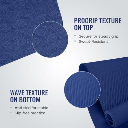 Image of WiseLife TRUE Body Lotus Alignment Yoga Mat + Sleek Yoga Strap for Men & Women | Non-Slip, Extra Wide ECO TPE Exercise Mat for Home, Pilates, Gym & Fitness (Blue 10 mm)