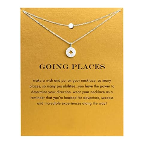 Layering Compass Dot Pendant Necklace with Brave Inspirational Message Card Necklaces Friendship Sun Good Luck Adventure Mountain Pendant Chain Necklace for Women Girl Gift Cover