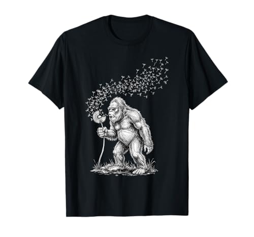 Blowing Wishes Bigfoot Dandelion Flower Sasquatch T-Shirt
