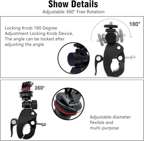 Image of 360 Action Camera Bike Holder Mount for Go Pro Action Camera, Screen Monitor Motorcycle Handlebar Attachments for DSLR Go pro Hero 9 /10 /11 /12 /13 / Insta 360 (Only Mount)
