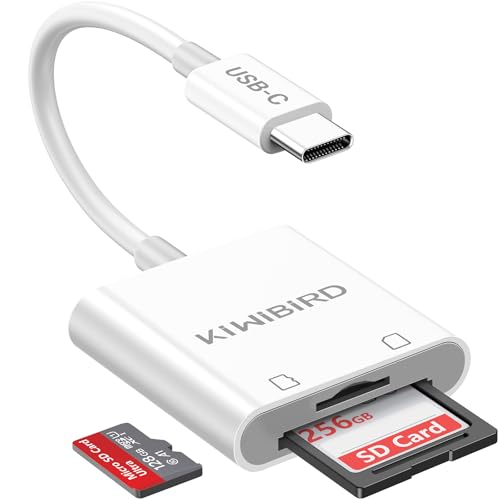 KiWiBiRD Lector de Tarjetas SD USB C, Lector Micro SD USB C, Adaptador Camara Digital movil, Cable para Pasar Fotos de cámara a movil, Compatible con iPhone 17 16 15 Plus Pro MAX MacBook Air Mac iPad