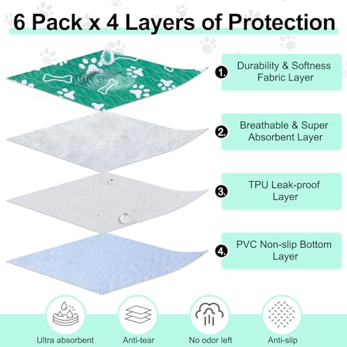 Image of BEAUTYZOO 6 Pack Washable Pee Pads for Dogs, Reusable Puppy Pads for Potty Training, Waterproof Super Absorbent Whelping Pads, Mats Non Slip Against Urine for Small Medium Dogs Cats, 16 inch x 24 inch