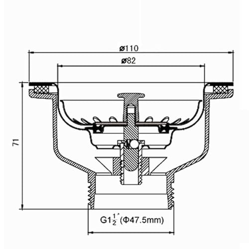 SopimusZ Spülen-Siebkorbventil, 304 Edelstahl Küche Siebkorbventil Korb Abfluss Siebkörbchen Ablaufventil,1 1/2, Ø 114 mm (Ø 110 mm)