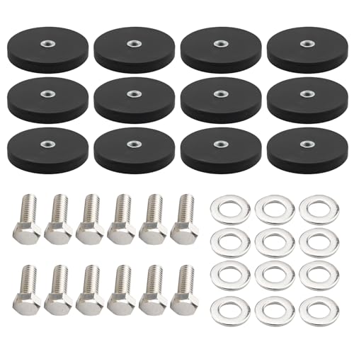 12 Pack Rubber Coated Magnets M4 Female Thread Stud 16.5lbs Strong Neodymium Magnets Led Lighting Bar Base Dome Light Base Anti-Scratch Mounting Magnets for Lamps Tools Cameras Stands VCR Stands