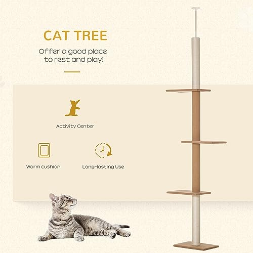 Torre para Gatos PawHut Ajustable 8.5 Pies Marrón Claro miniatura 3
