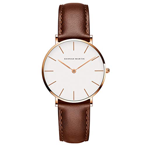L'ananas-Montres, Femmes Style Minimaliste Anolog Quartz PU Cuir Montre-Bracelet (Marron + Or Rose)