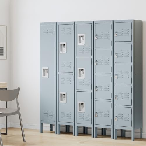 SISESOL Metal Locker for School,Metal Storage Lockers for Employees,Gray Steel Locker,5 Door Locker for Home,Office,Gym,Shop - Thumbnail 2