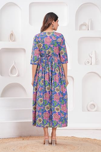 Image of Women's Feeding Kurta Cotton | Floral Anarkali Pregnancy Kurta with Nursing Zipper | Pre & Post Partum | Maternity Dresses | Mom to Be Gift