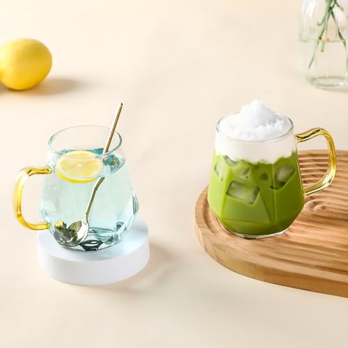 LOOFORE Latte Macchiato Gläser Set 2-teilig, Kaffeegläser 350ml mit Griffen und Löffel, hitzebeständiges Teeglas, Kaffeetassen Glas, Cappuccino Tassen für Kaffee, Eis, Milch, Saft, Tee