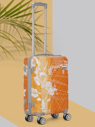 Image of Teakwood World Small 55 cm Cabin Size Trolley Bag Polycarbonate 360 Degree 8 Wheels Luggage Bag with TSA Lock, Adjustable Handle Trolley Bags for Travel, Suitcase for Travel | Orange