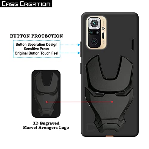 Image of COVERLY Official 3D Smooth Feel Avengers Logo Mask Soft Rugged Grip Iron Man Engraved Cartoon Movie Engraved Silicone Rubber Matte Strong Back Cover for Xiaomi Redmi Note 10 Pro Max - Black