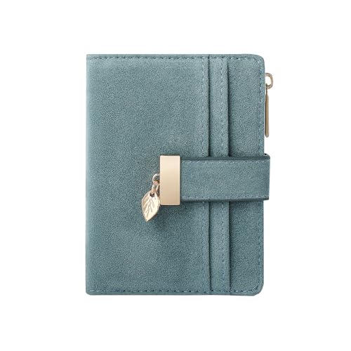 Image of Pomelo Best Wallet Women Bifold Leather Wallets for Women Credit Card Holder with ID Window Zipper Coin Pocket Suede Blue