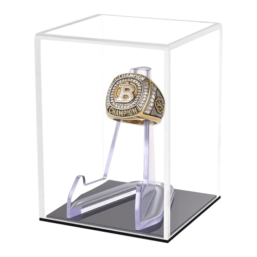 Image of Hooqict Championship Ring Display Case Clear Acrylic Ring Case Display Box UV Protected with Base for Sports Baseball Softball Football Single Ring Coin Holder Stand
