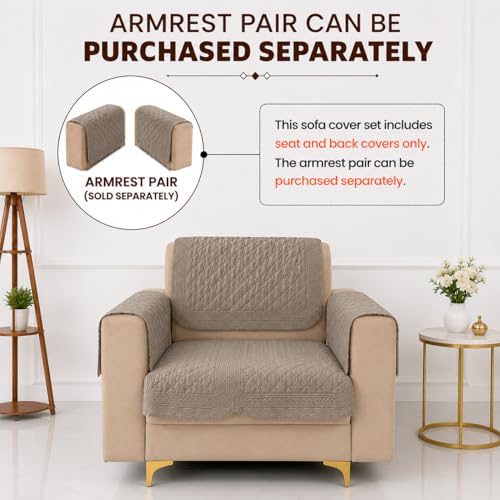 Image of Homerz Premium Petal Charm Sofa Cover | Embossed Floral Pattern | Soft Touch, Anti-Dust & Easy Wash Fabric Cloth, Washable and Durable (Beige, 1 Seater, Seat Cover with Backrest)