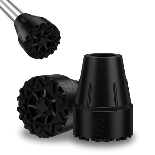 MFE Cane Tips 7/8 Inch, 2 Pack Non-Slip Rubber Tips for Canes, Crutches, and Walking Sticks, Heavy Duty Traction Base with Metal Insert for Superior Grip and Stability