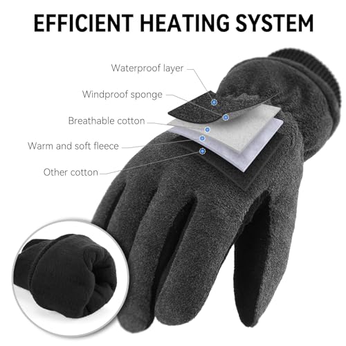 OZERO Men & Women Winter Gloves -30°F Deerskin Leather Water-resistant Windproof Cold Weather Glove for Driving Hiking