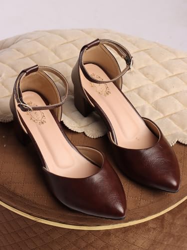 Image of Denill Women's Pointed Toe Block Heel Fashion Sandals with Buckled Ankle Strap With Non Slip Sole