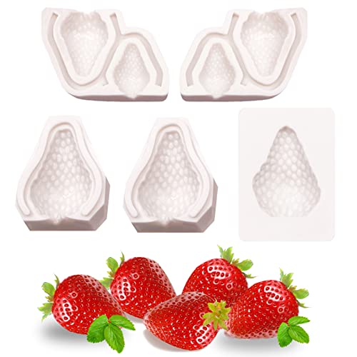 3D Strawberry Silicone Molds 5 Pcs, Mini Strawberrys Fondant Mold for Fruit Chocolate Cake Decoration Candy Molds Sugar Cupcake Topper Popsicle Birthday Party Polymer Clay Crafts Strawberry Mold