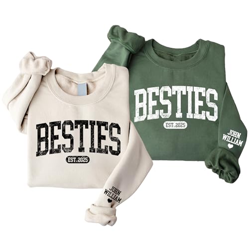 HHLYN14 Personalized Besties Matching Sweatshirt, Personalized Friends Crewneck, Cute BFF Sweater...