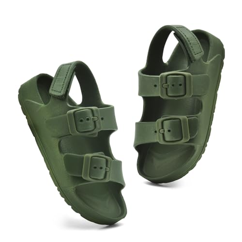 Image of Toddler Sandals Dual-sized Adjustable Buckle Boys & Girls | Non-Slip Easy On /Off,EVA Flat Open Toe Lightweight Summer Sandals - Perfect for Beach, Pool or Playground, Toddler Little Kid
