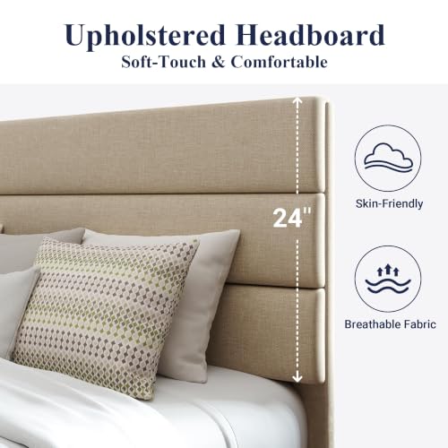 Image of Allewie Cal King Size Platform Bed Frame with Fabric Upholstered Headboard