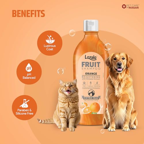 Image of Lozalo Fruit Pet Shampoo 1 Litre, Combo Pack of 2x500 ml, Orange, pH Balanced, Paraben Free Conditioning Shampoo for Dogs & Cats of All Breeds, Brightening with Shikakai Extract