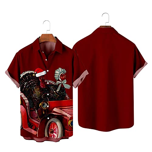 Camisas masculinas estampadas de Natal de manga curta com botões para usar na praia para homens cami