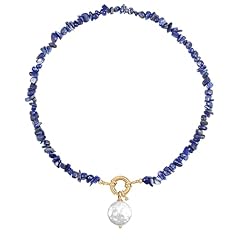 Gold Irregular Lapis Lazuli Removable Pearl Pendant Necklace