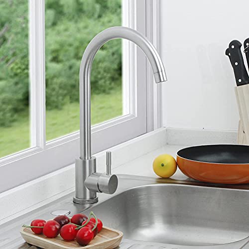 SOLVEX Single Handle Kitchen Sink Taps Kitchen Mixer Tap with Swivel Spout, Stainless Steel Faucet Brushed Nickel - Image 2