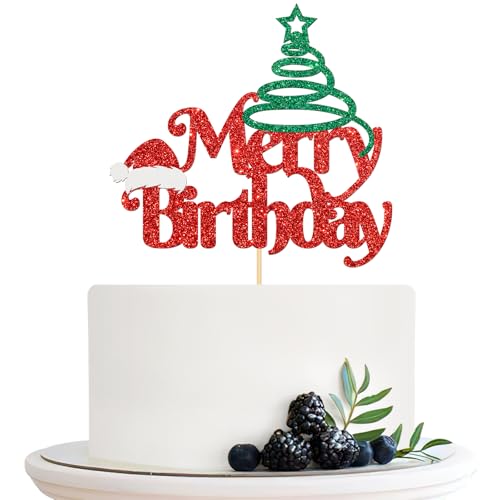 Merry Birthday Cake Topper, Christmas Baby Shower...
