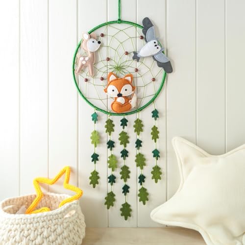 Image of Kikiddo Woodland Dream Catcher - Enchanted Forest Decor with Owl, Fox, and Deer - Perfect Woodland Nursery Decor - Dream Catchers for Girls and Boys - Wall Decor