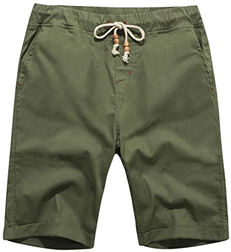 Boisouey Men's Linen Casual Classic Fit Short Summer Beach Shorts, Grey Herringbone, XXL