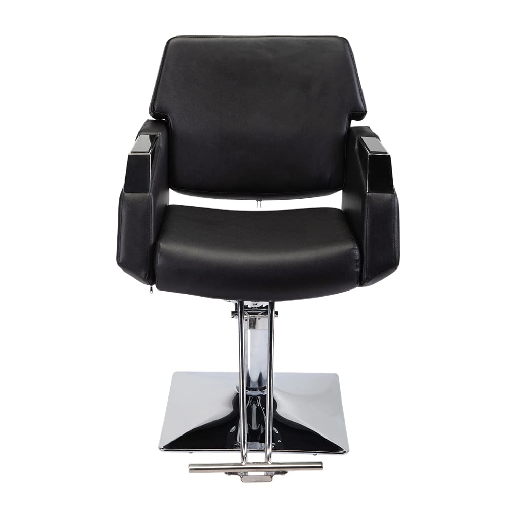 Generico Poltrona da Parrucchiere idraulica per impieghi gravosi - Poltrona da Barbiere reclinabile Universale per saloni e Spa, Elegante Mobile da Parrucchiere Nero, Comodo Design con braccioli