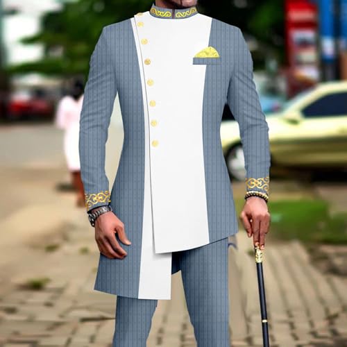 African Attire for Men Embroidery Jacket and Trousers Wedding Formal Slim Fit 2 Piece Set2
